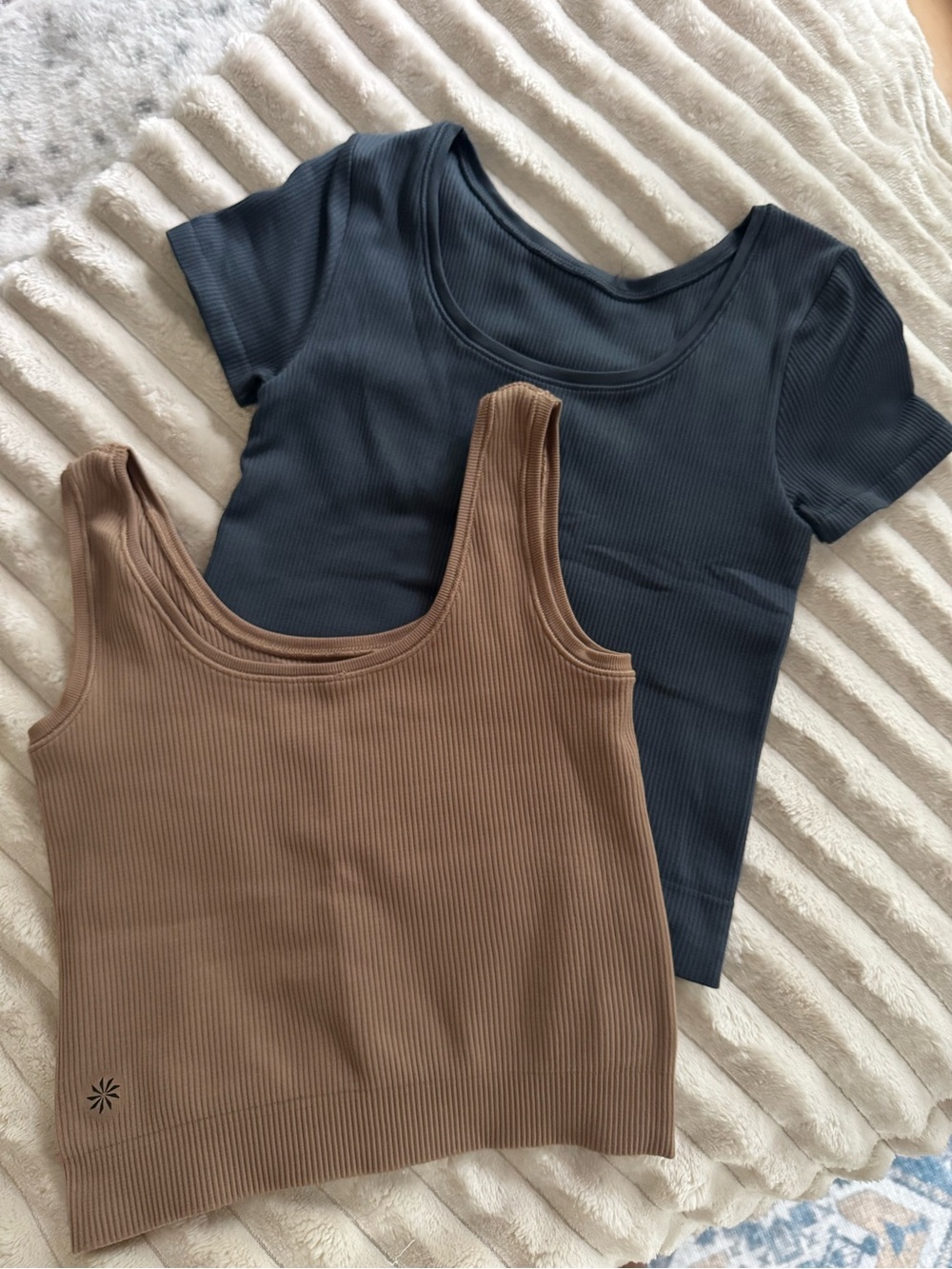 Athleta Girl Ribbed Tank and Crop Tee Set - Blue & Tan Size M/8-10 - Picture 2 of 3